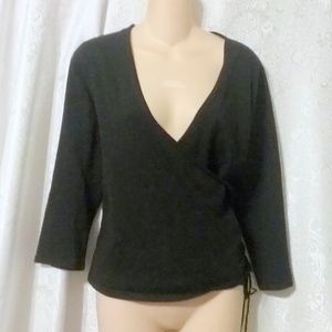 Bethany Black Silk Blend Knit Crossover Top